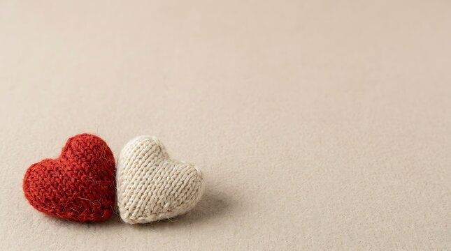 A heartfelt valentine's day scene featuring two decorative hearts against a soft neutral background