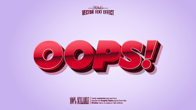 Oops cherry red glossy 3D comic typography on soft lilac