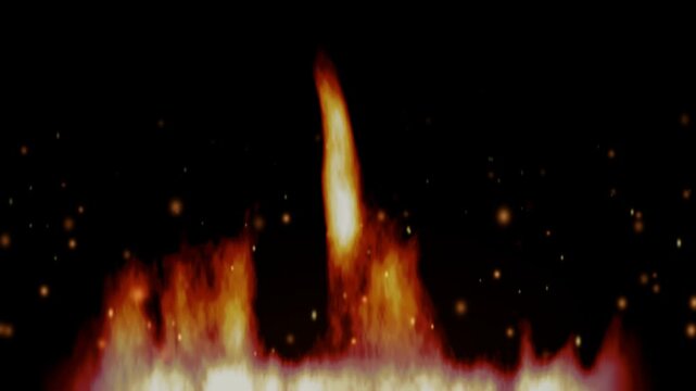 Fiery Flames Dance with Embers in Cinematic Motion on Black Background