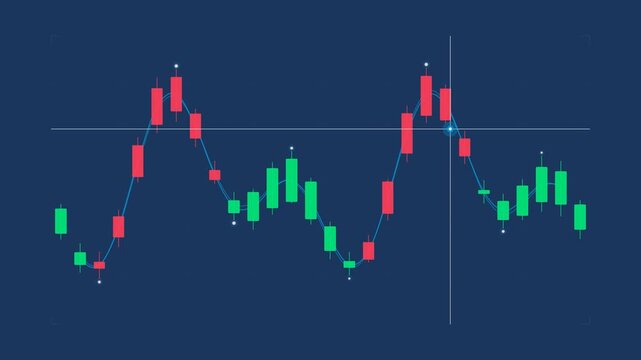 Financial Candlestick Charts Displaying Market Trends With Subtle Motion In Dark Blue Background