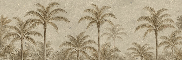dark Cream Tropical Forest Graphic, Serene Nature Background Element - Wallpaper Tropical Jungle wall mural, Mughal Garden Illustration, Wallpaper, Birds wheat field in the wind © KING_SCARFACE