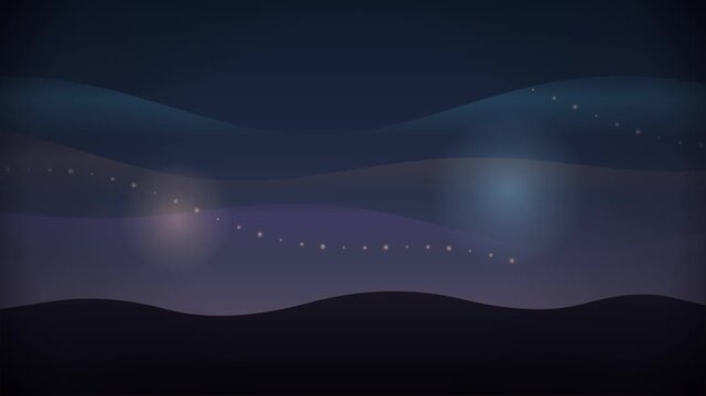 Abstract wavy night landscape with glowing strings of lights