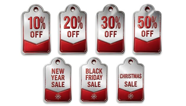 Luxury Metallic Silver and Red Sale Tags Set for Premium Retail Advertising