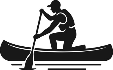 Canoe kayak kayaking paddle rower water sport icon in black flat and line style editable outdoor activity elements isolated on transparent background vector symbol © Asia