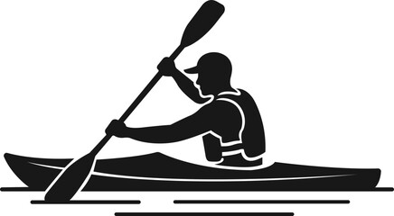 Canoe kayak kayaking paddle rower water sport icon in black flat and line style editable outdoor activity elements isolated on transparent background vector symbol © Asia