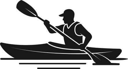 Canoe kayak kayaking paddle rower water sport icon in black flat and line style editable outdoor activity elements isolated on transparent background vector symbol © Asia