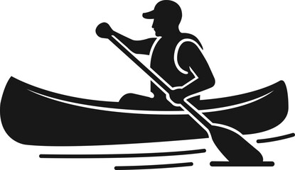 Canoe kayak kayaking paddle rower water sport icon in black flat and line style editable outdoor activity elements isolated on transparent background vector symbol © Asia