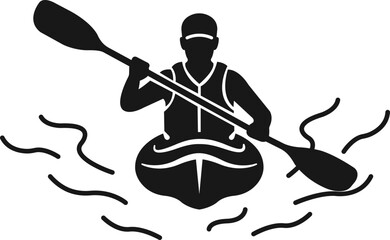 Canoe kayak kayaking paddle rower water sport icon in black flat and line style editable outdoor activity elements isolated on transparent background vector symbol © Asia