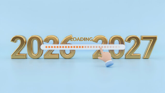 Shiny gold numbers representing transition between years two thousand twenty six and two thousand twenty seven loading bar