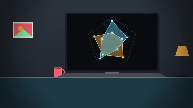 Radar spider chart on a screen room scene looping motion