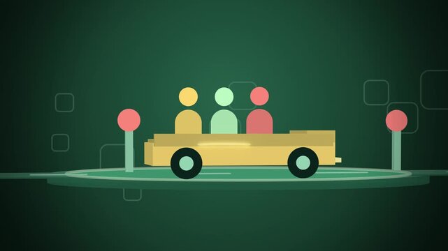 Pictogram team riding together in an open car close-up seamless loop