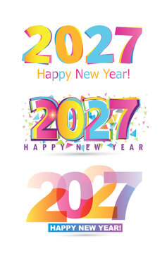 Happy New Year 2027 - Colorful Lettering Typography Logo Design Elements Vector Background Illustration Set