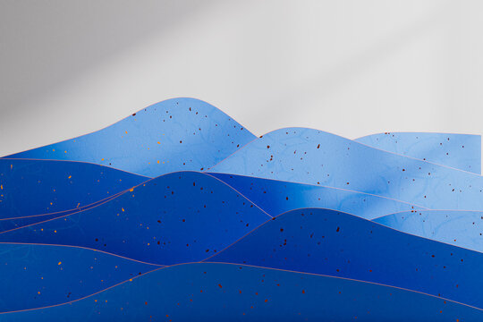 3D Abstract Blue Waves with Minimal White Background