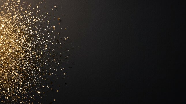 Golden particles swirl against deep black background