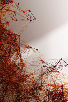 3D Abstract Red Network Connections with White Copy Space