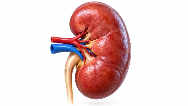 External view of realistic anatomical human kidney model featuring textured surface for clinical demonstration purposes.