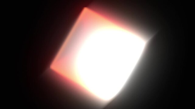 Bright glowing white square with warm orange edges rotating against a solid black background