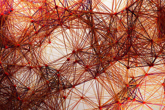3D Dense Abstract Network of Interconnected Nodes and Lines
