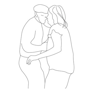 Romantic Couple Hugging Forehead Touch Line Art Vector Illustration in AI EPS SVG PNG