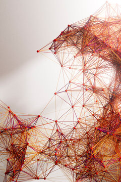 3D Abstract Red Network Structure with White Copy Space