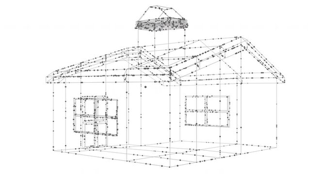 Wireframe House Architecture Plan with Dotted Lines, Abstract Blue Residential Building Blueprint Background