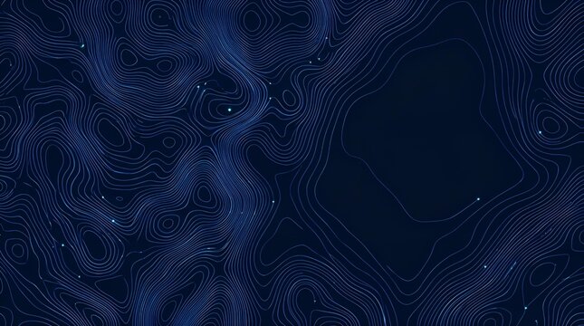 Abstract blue topographical map lines with glowing data points representing digital terrain analysis.