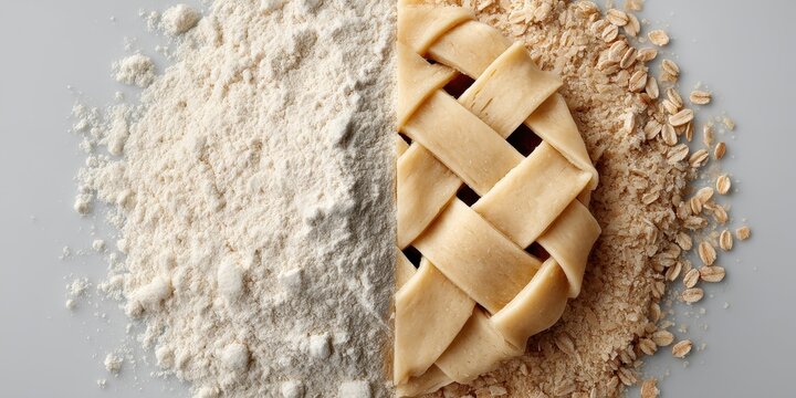 Bakery Ingredients and Unbaked Pie Crust with Oats and Flour