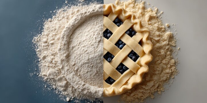 Blueberry Pie Preparation with Flour and Crust on a Neutral Background