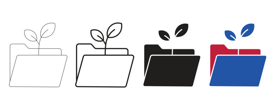 Folder with growing plant sprout in clean flat design vector illustration for growth and development concept