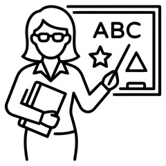 Teacher female instructor pointing at blackboard outline icon © admds
