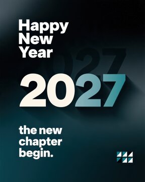 2027 Happy New Year Greeting Card Design in Dark Green and White Color.