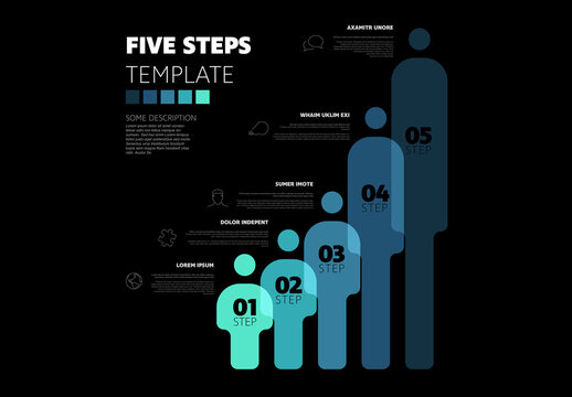 Five Steps Infographic Template with Growing Human Figures