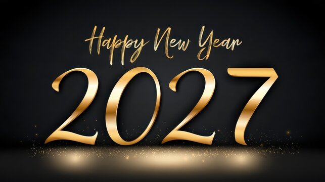 Glossy 2027 Happy New Year Greeting Card and Banner Design in Golden and Black Color.