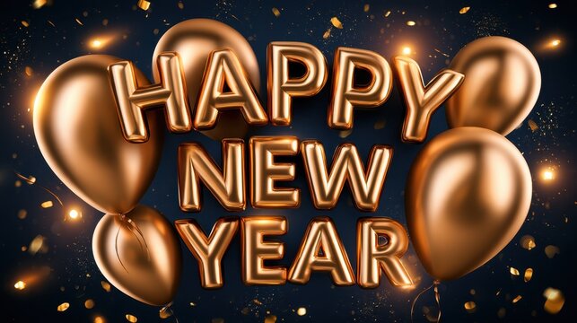 Happy New Year Balloon Text Decoration on Party Night Photo.