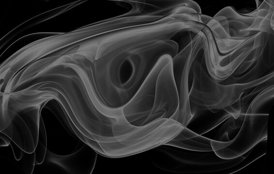 Abstract flowing smoke background with smooth curves and wispy ethereal shapes in monochrome black and white