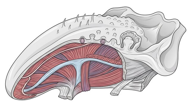Anatomical illustration of human tongue musculature and structure.