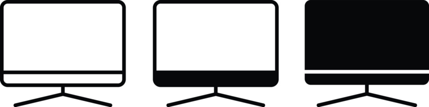 Smart television display icon set. Screen monitor symbols. Media broadcasting technology and streaming device signs. home entertainment icons collection