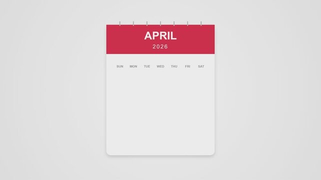 2026 monthly wall calendar pages with red headers and minimalist design