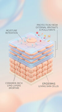 Ceramide rich lipid layers, moisture retention, and epidermis structure help protect skin from external irritants and pollutants, supporting healthy skin barrier function