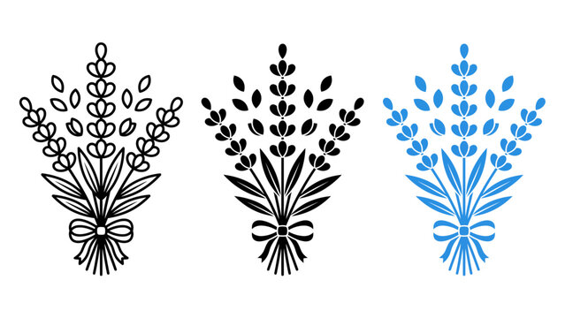 Lavender flower bouquet vector icon set outline silhouette