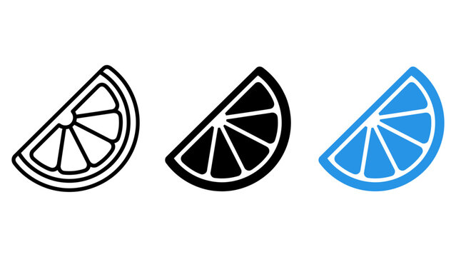 Lemon slice icon vector set citrus fruit wedge