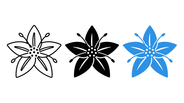 Borage flower vector icon set line art starflower silhouette