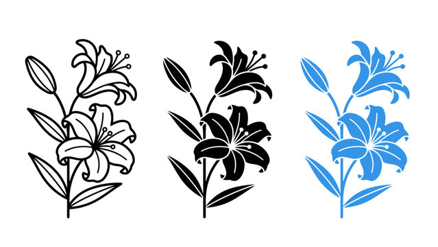 Lily flower illustration set outline silhouette vector