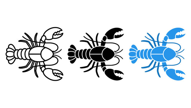Lobster Icon Set Vector Seafood Line Art Silhouette