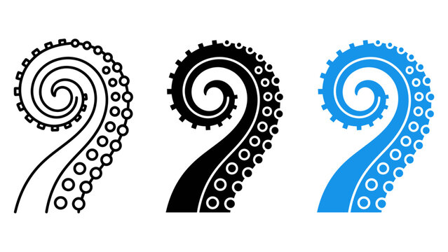 Octopus tentacle icon vector set kraken arm logo