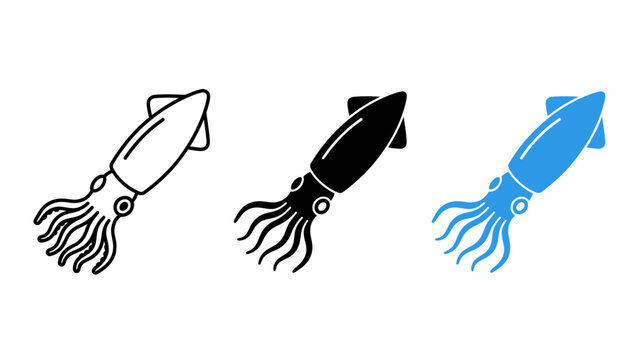 Squid icon set vector line glyph symbol calamari seafood