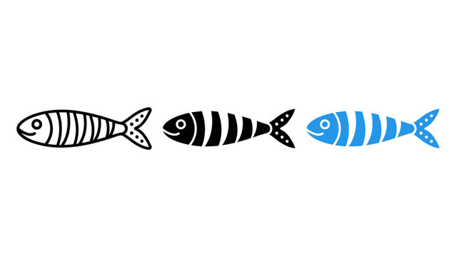 Fish vector icon set striped line art silhouette illustration