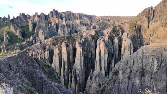 Dramatic earth spires of Valle de las Animas landscape in Bolivia