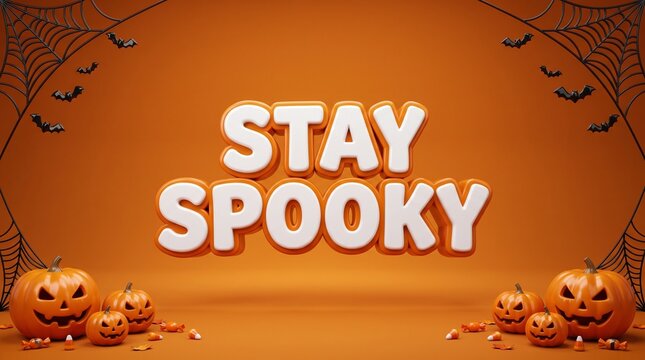 Festive halloween background featuring stay spooky 3d typography with carved pumpkins and orange lighting for seasonal party invitations