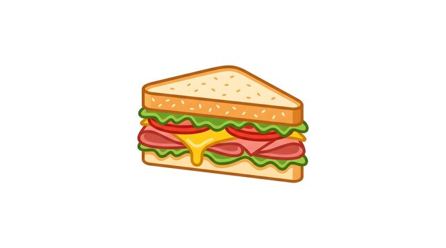 Vector illustration of a delicious club sandwich with ham, melted cheese, tomato slices, and fresh lettuce between toasted bread slices